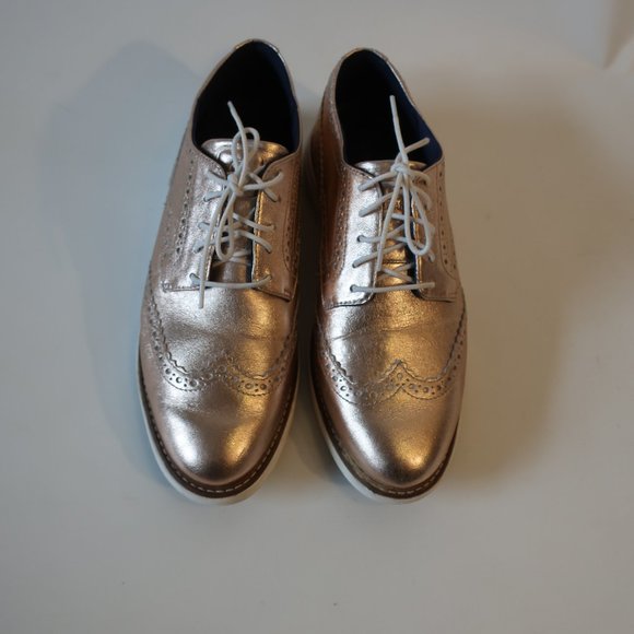 Womens Cole Haan Grand Evolution Rose Gold Laced Brogue Leather Shoes 8.5 * - Picture 3 of 13